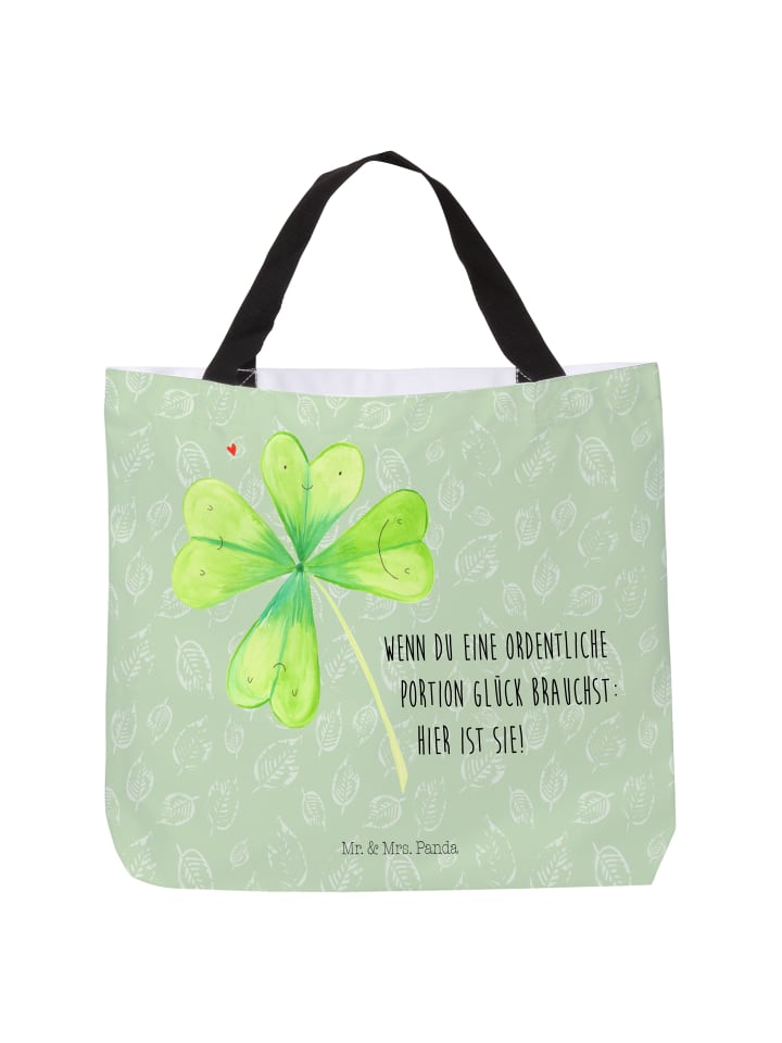 Damen Schultertasche Blume Kleeblatt mit Spruch in Blattgrün
