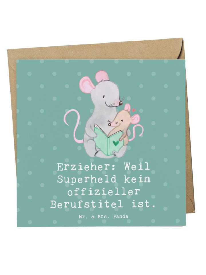 Klappkarte Erzieher Superheld mit Spruch in Meeresbrise