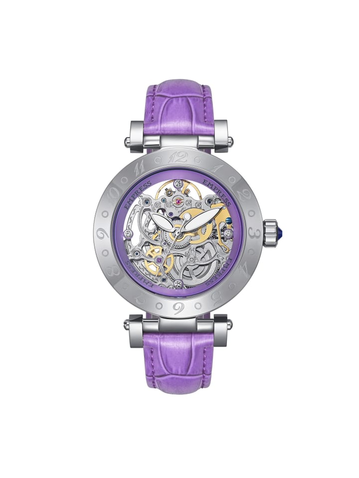 Theodora Automatikuhr mit Lederarmband in Silver/Purple