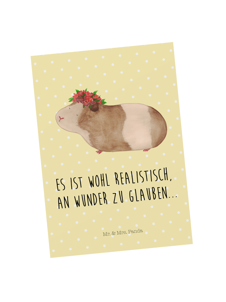 Ansichtskarte Meerschweinchen Weisheit mit Spruch in Gelb Pastell