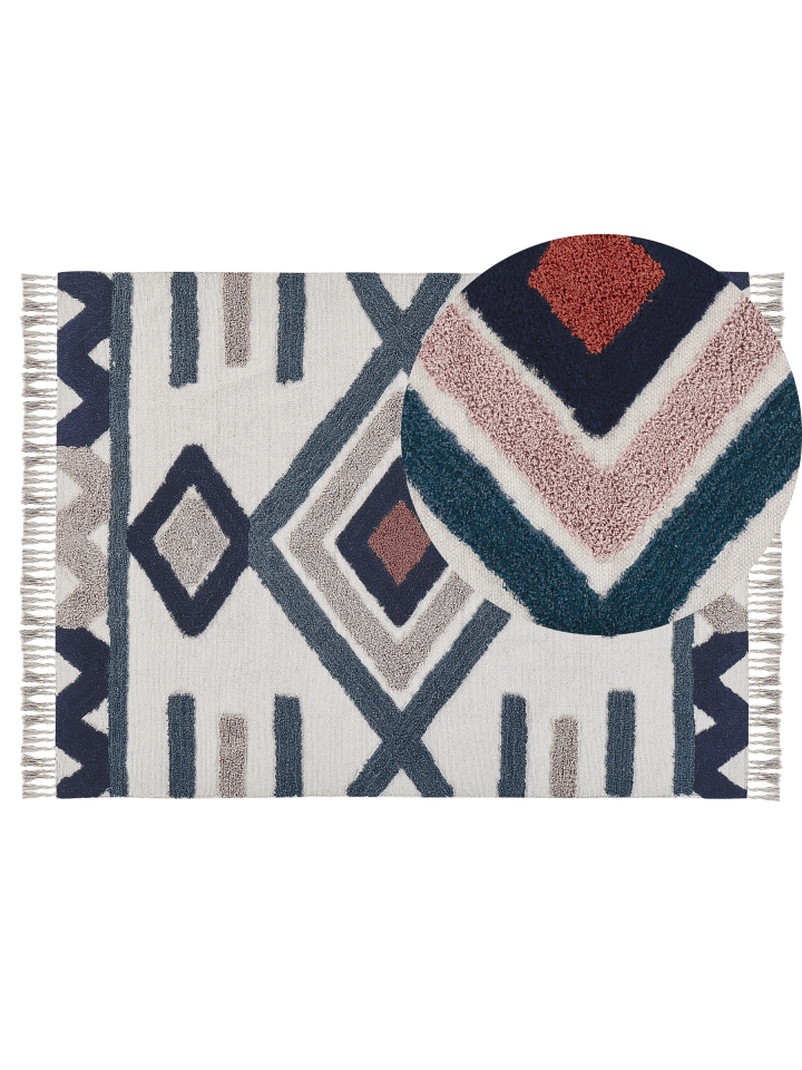 Kurzflor KOZLU in Bunt/Blau/Beige - (W) 140 x (H) 1 x (L) 200 cm
