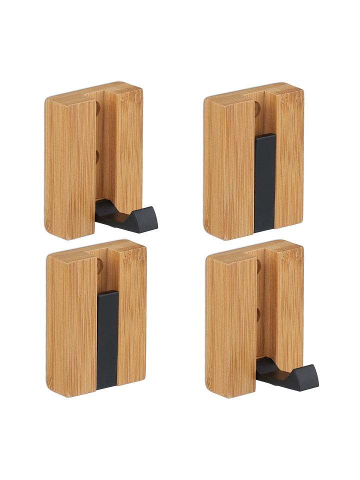 4 x Garderobenhaken in Natur/ Schwarz - (B)5 x (H)7 x (T)5 cm