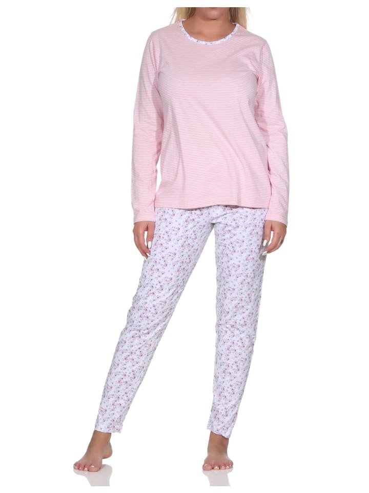 Verspielte langarm Schlafanzug Pyjama floralen Muster - 79802 in rosa