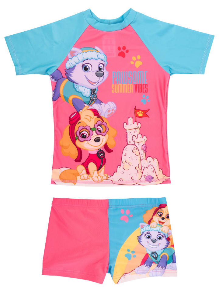 Paw Patrol Schwimmset UV-Schutz 50+ Badeanzug Set Oberteil und Hose Zweiteiler in rosa