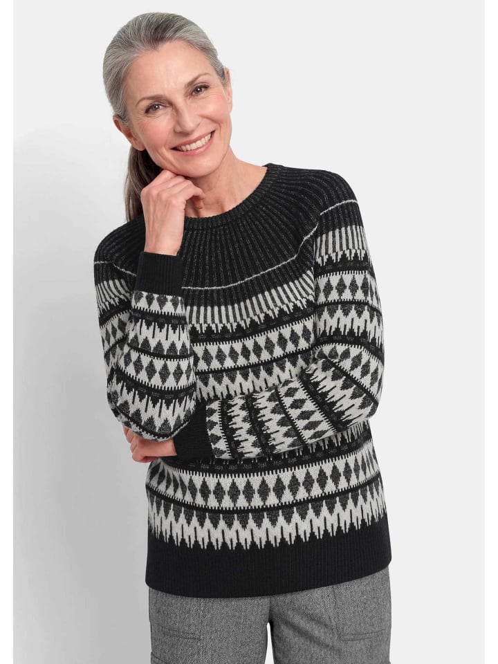Norwegerpullover mit Raglanärmeln in schwarz / cremeweiß / gemustert