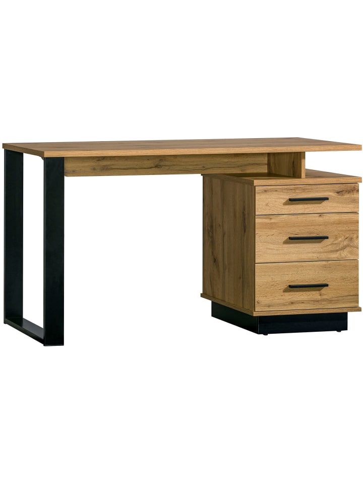 Schreibtisch Lamia LA8 Eiche Wotan / schwarz 135 / 56 / 75cm