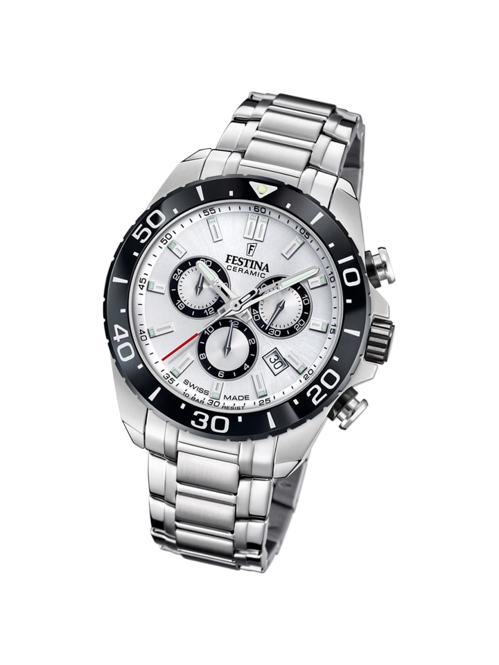 Chronograph-Armbanduhr Festina Swiss Made silber groß (ca. 44mm)