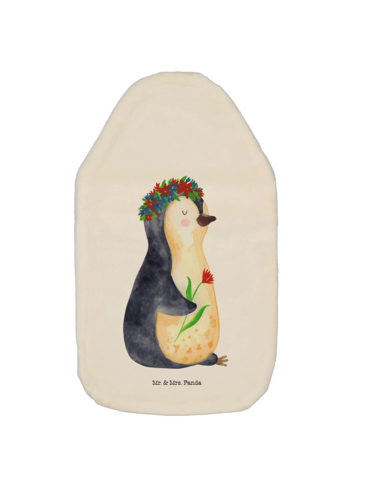 Wärmflasche Pinguin Blumen ohne Spruch in Weiß