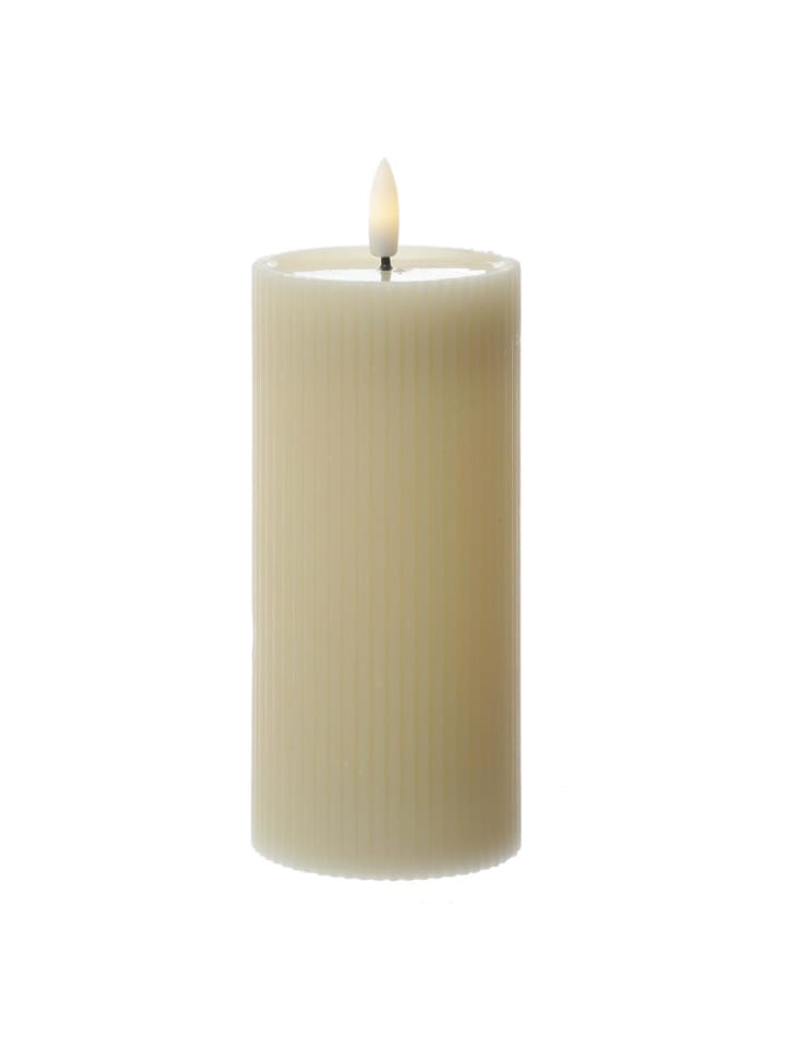 LED Kerze LIV mit Rillen Echtwachs H: 18cm in creme