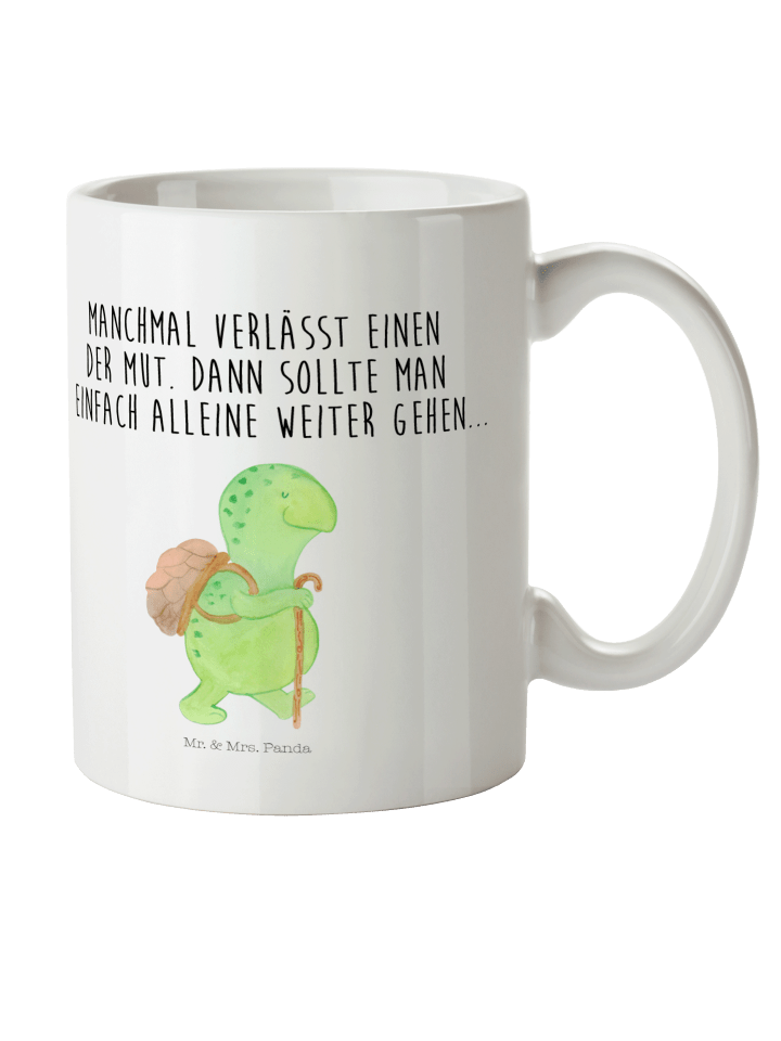 Kaffeepott Schildkröte Wanderer mit Spruch in Weiß