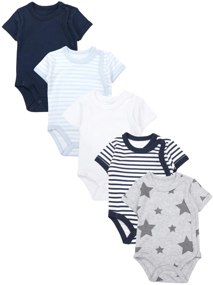 Baby Jungen Kurzarm Wickelbody 5er Set in grau/weiß