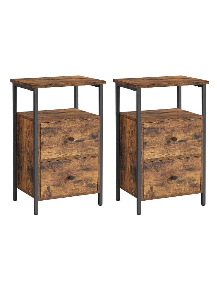 2er-Set: Nachttisch Bellah in Vintagebraun, Schwarz - (B)28 x (H)60 x (T)38 cm