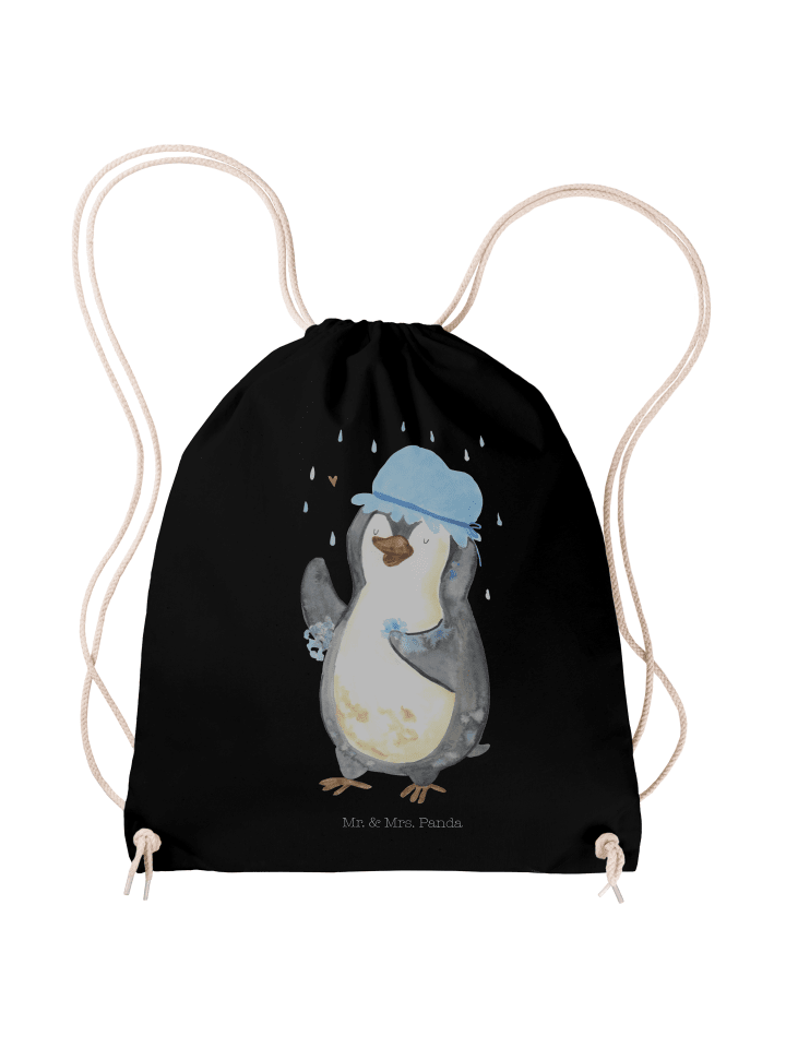 Gymnastiktasche Pinguin Duschen ohne Spruch in Schwarz