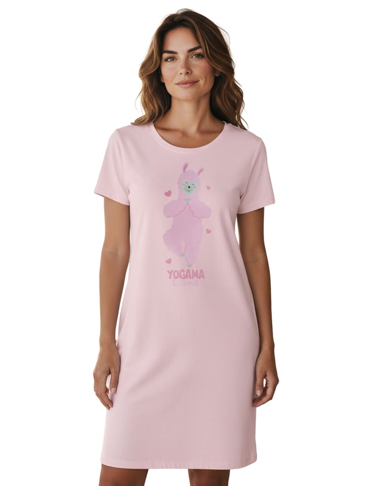 Yogama Lama Nachthemd Schlafshirt Pyjama Kurzarm Oberteil in rosa