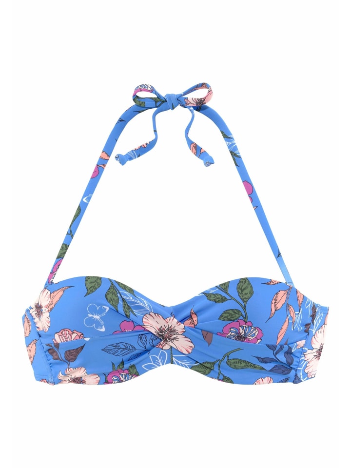 Bügel-Bandeau-Bikini-Top in blau-bedruckt