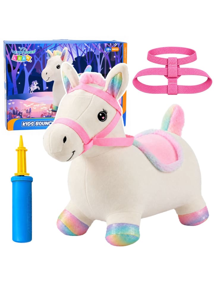 Plüsch-Hüpfpferd zum Aufblasen für Kinder, weiß, 60 cm