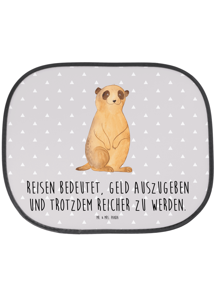 Sonnenschutz Auto Erdmännchen mit Spruch in Grau Pastell