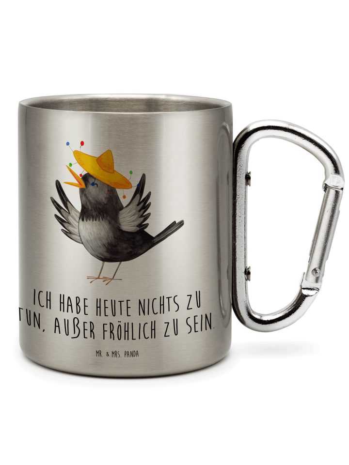 Thermobecher Rabe Sombrero mit Spruch in Silber