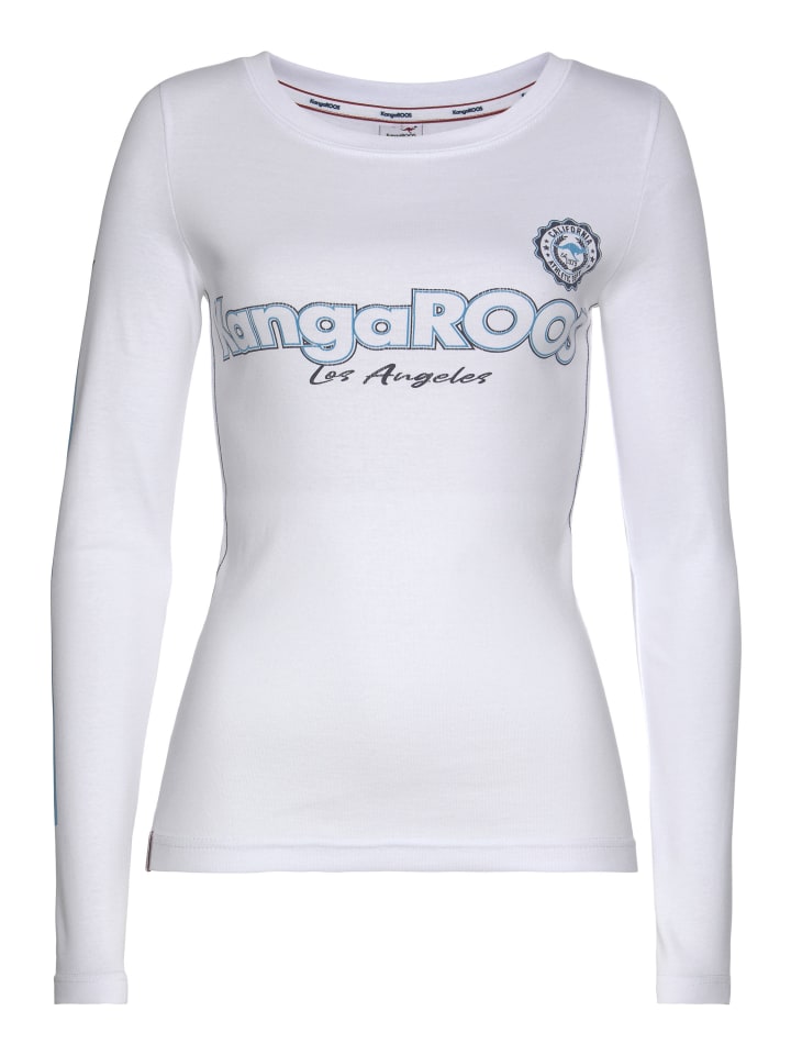 Langarmshirt in weiß-bedruckt-blau
