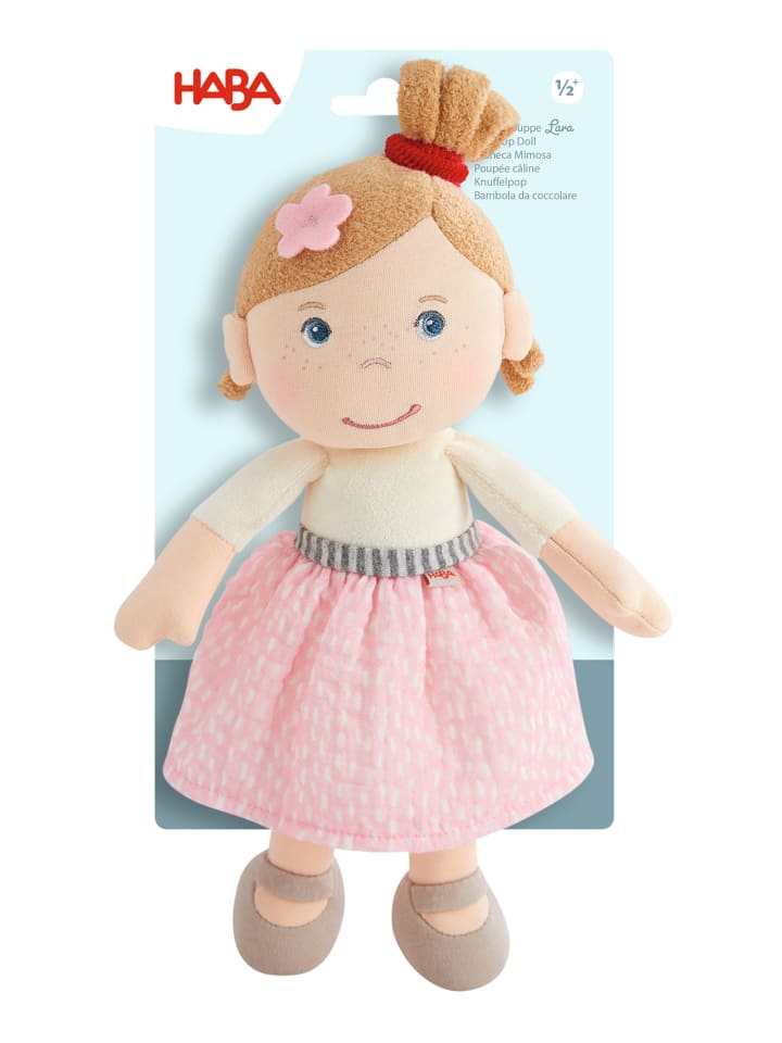 Stoffpuppe Kuschelpuppe in rosa-weiss