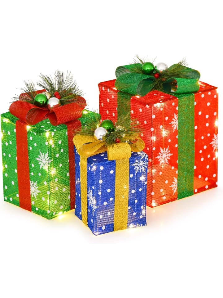 3er Set LED Geschenkboxen in Bunt