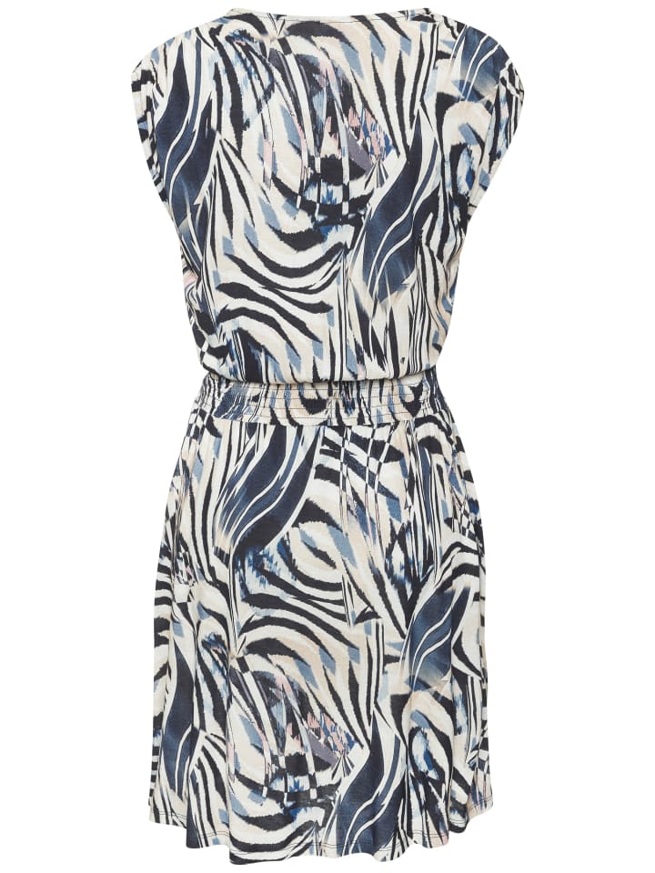Jerseykleid in marine-beige bedruckt