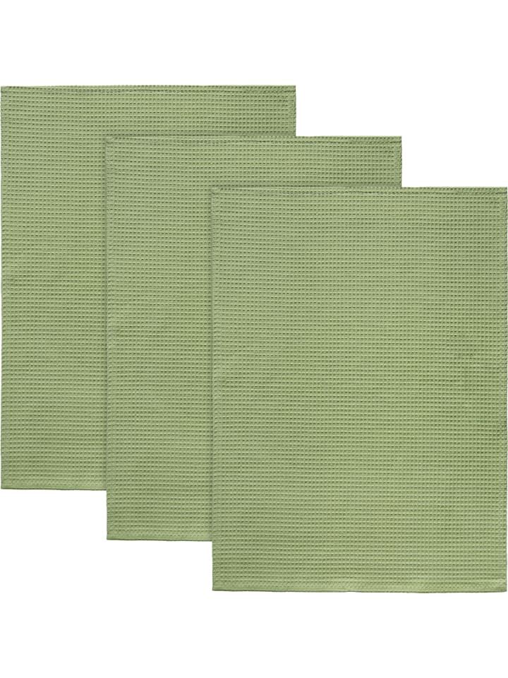 Piqué Geschirrtuch 3er-Pack in salbei