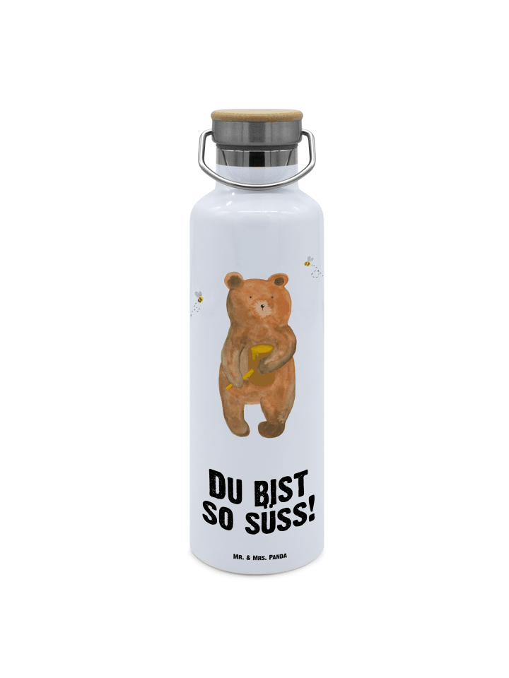 Trinkflasche Edelstahl Bär Honig mit Spruch in Weiß