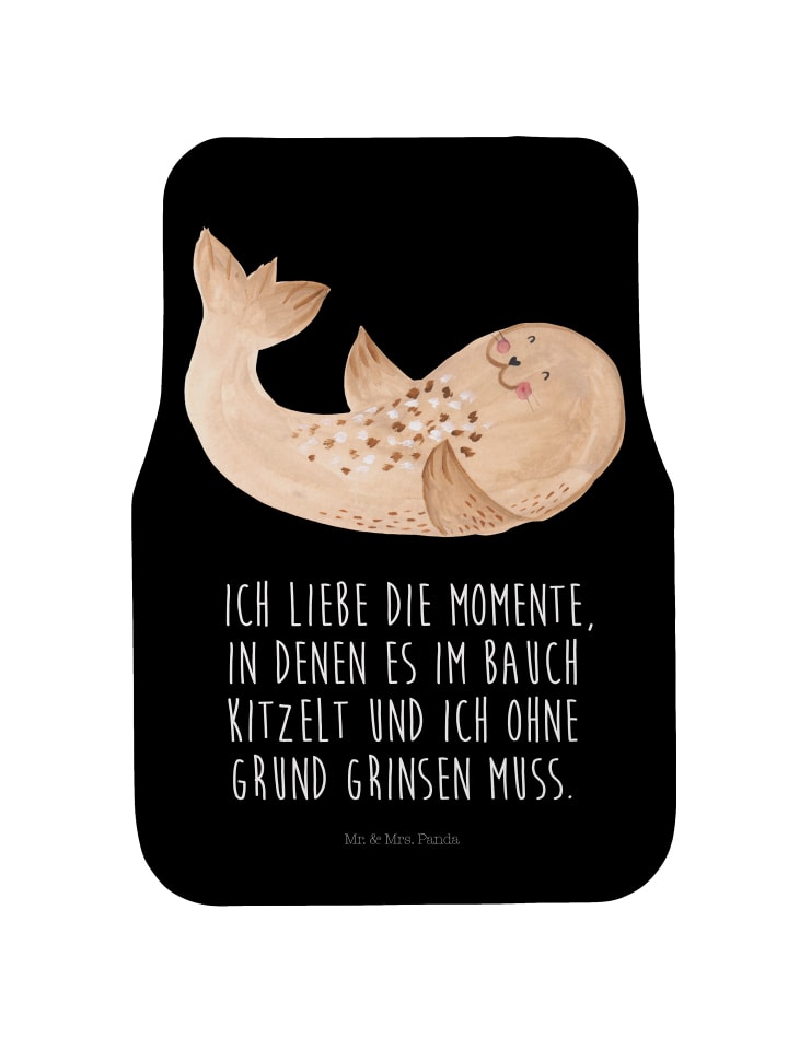 Automatte Robbe Liegen mit Spruch in Schwarz