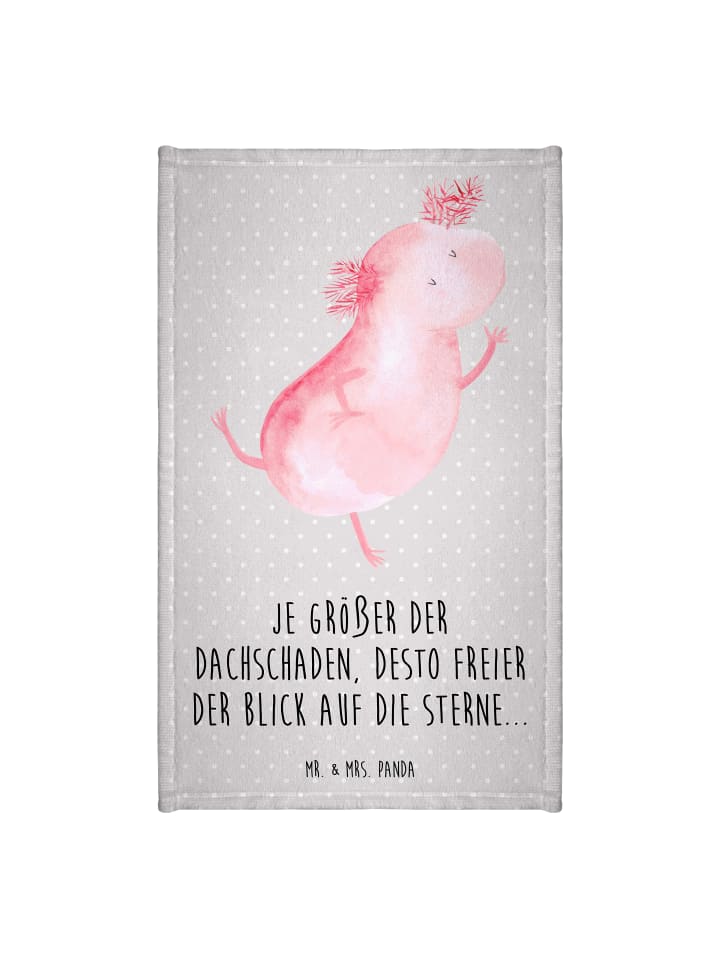 Kinderhandtuch Axolotl Tanzen mit Spruch in Grau Pastell