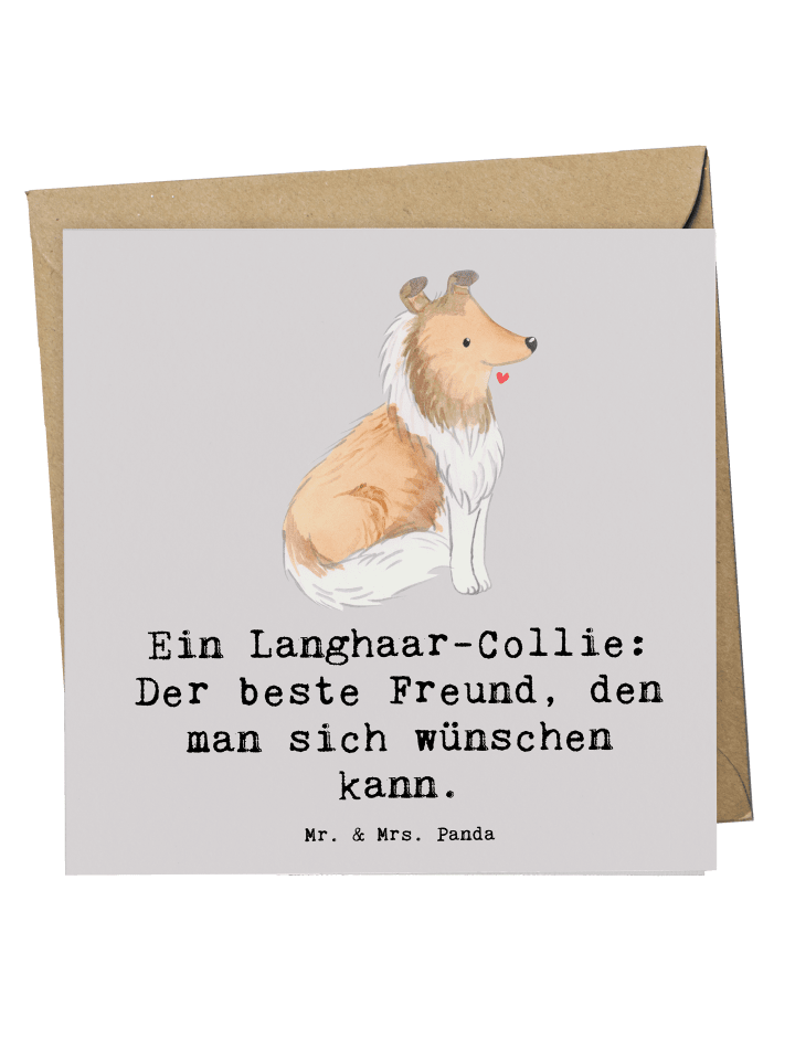 Deluxe Karte Langhaar Collie Freund mit Spruch in Grau Pastell