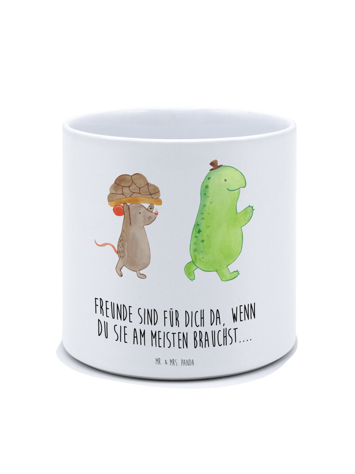 Pflanztopf Groß Schildkröte Maus mit Spruch in Weiß