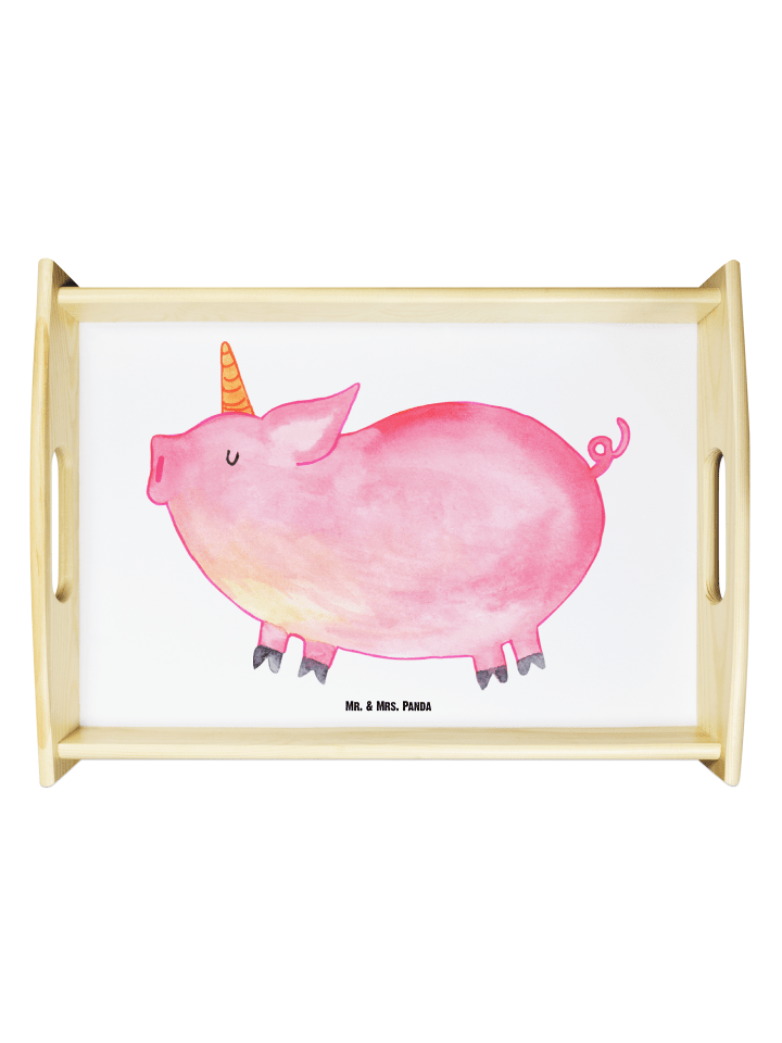 Holz Serviertablett Einhorn Schwein ohne Spruch in Weiß