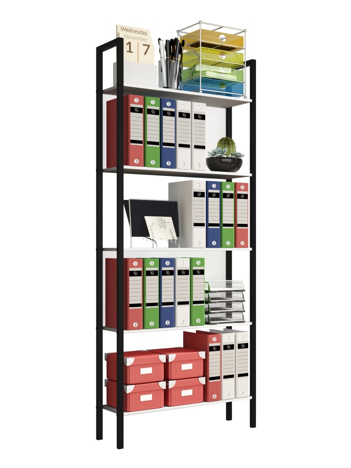 Holz Metall Stand Regal Büro Bücher Flakos 5fach in Weiß
