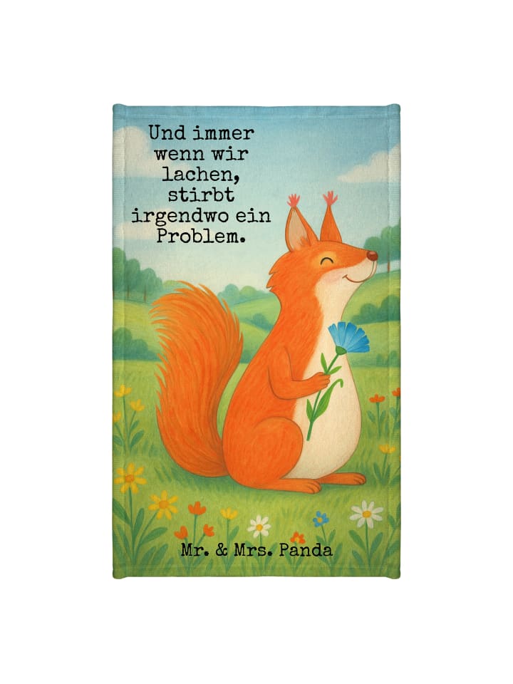 Handtuch Eichhörnchen Blume Design mit Spruch in Weiß