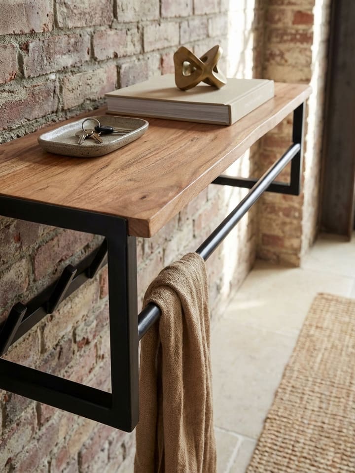 Design Wandgarderobe Massivholz / Metall 80x22x33 cm
