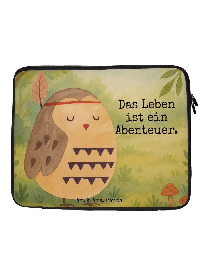 Laptophülle Eule Federschmuck Design mit Spruch in Weiß