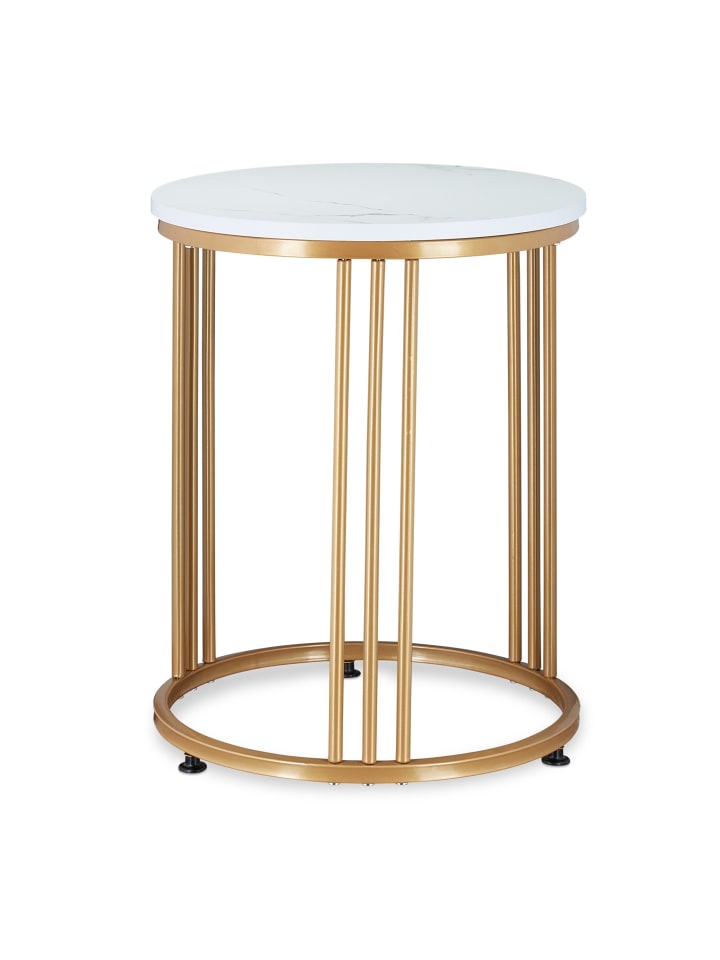 Beistelltisch "MARMO" in Weiß/ Gold - (H)51 x ø 41 cm