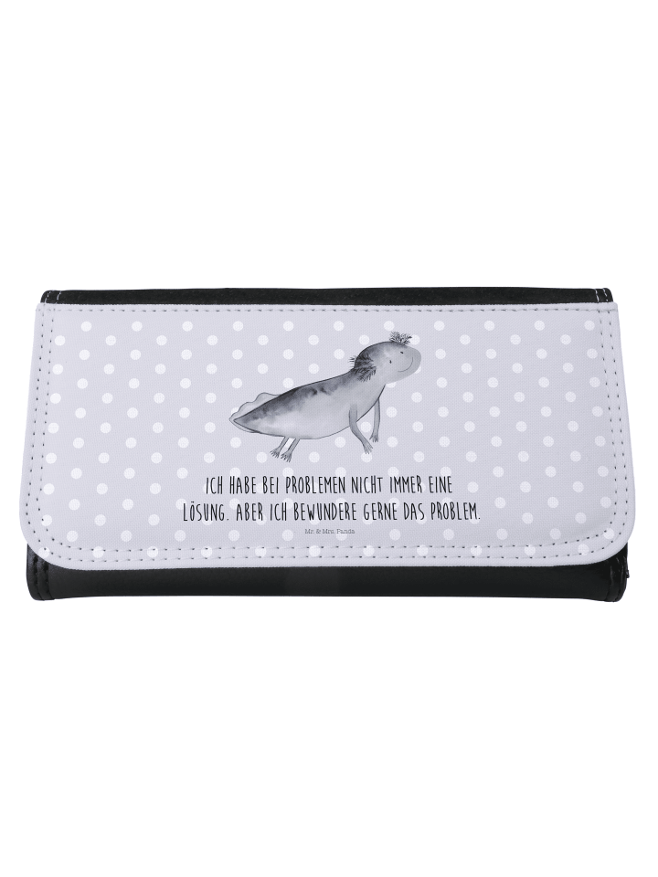 Portemonnaie Axolotl Schwimmen mit Spruch in Grau Pastell