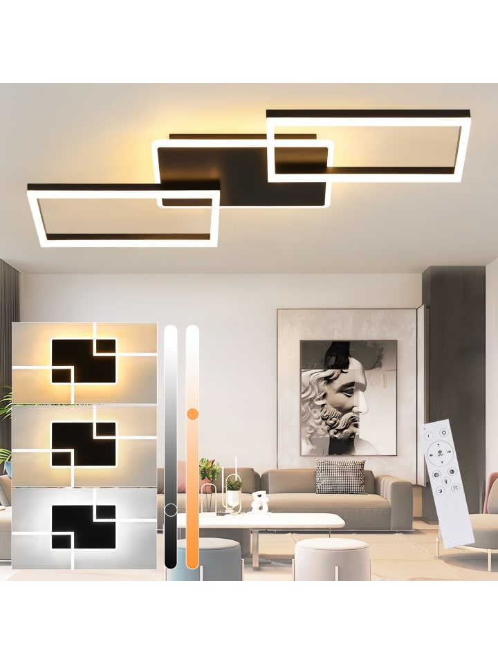 Deckenleuchte LED in schwarz 3-flammige eckig 64W dimmbar L 80cm