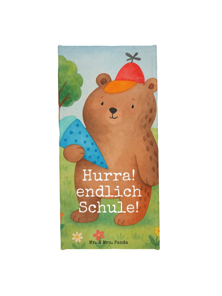 Saunahandtuch Bär Schultüte Design mit Spruch in Weiß