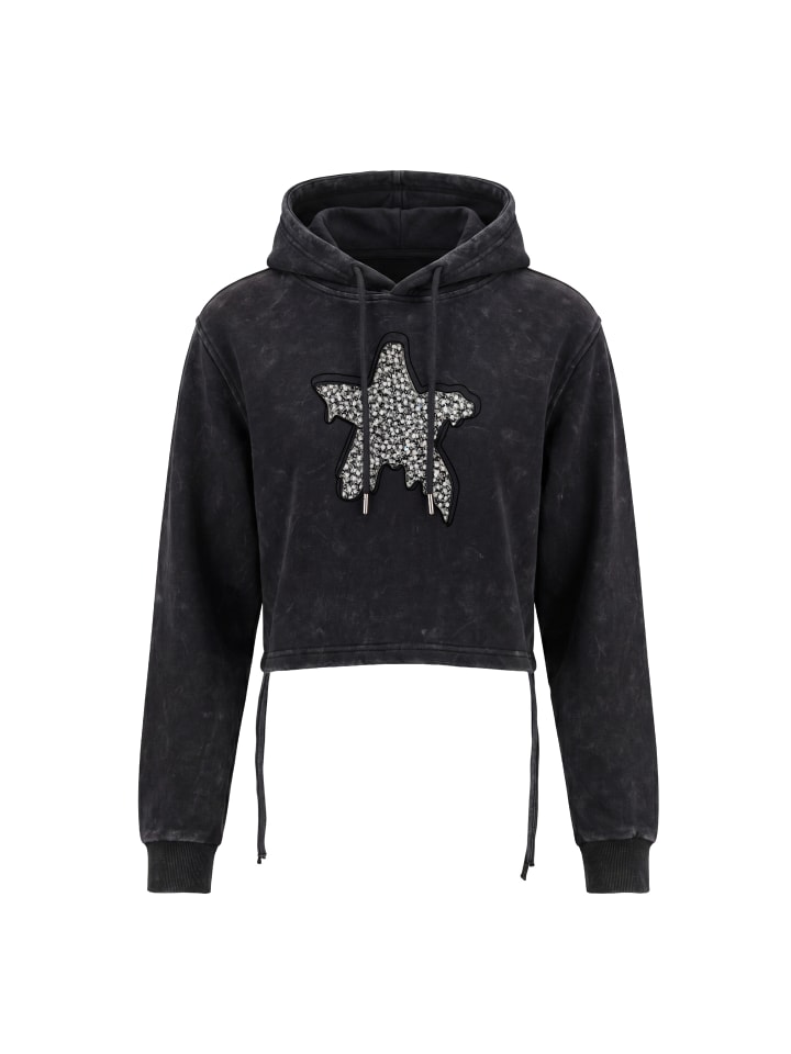 Women Hoodie in Black Stone Wash