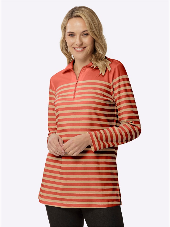 Sweatshirt in terra-camel-gestreift