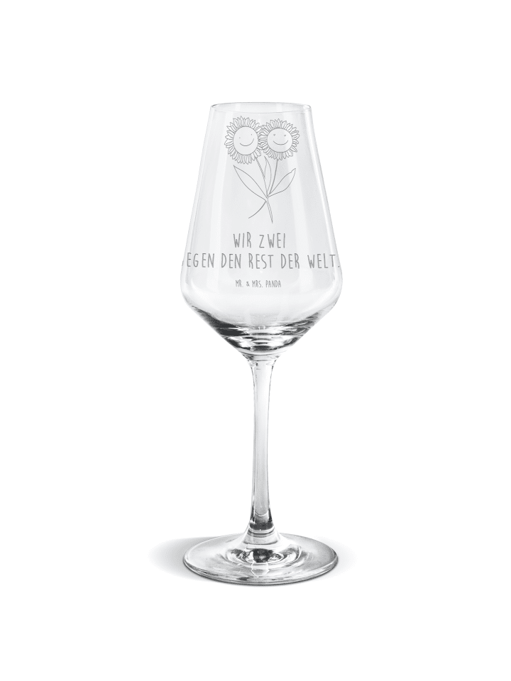 Weißwein Glas Blume Sonnenblume mit Spruch in Transparent