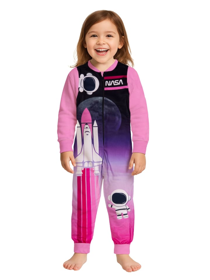 NASA Jumpsuit Overall Pyjama Schlafanzug langarm in rosa/pink
