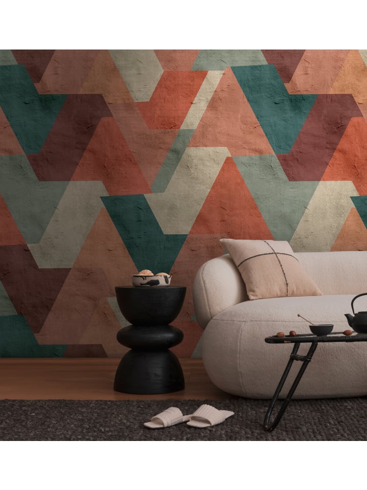 Tapete Retro Peaks in Terracotta-Teal
