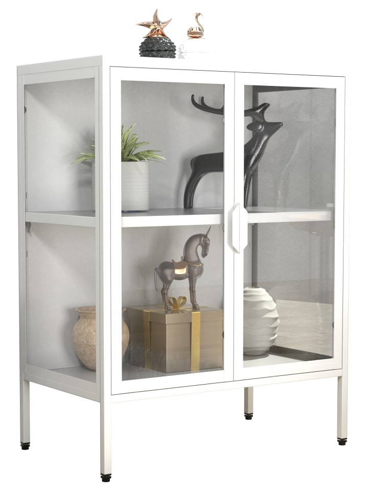 Stahl Glas Standvitrine Vitrine Schaukasten FlokaS in Weiß