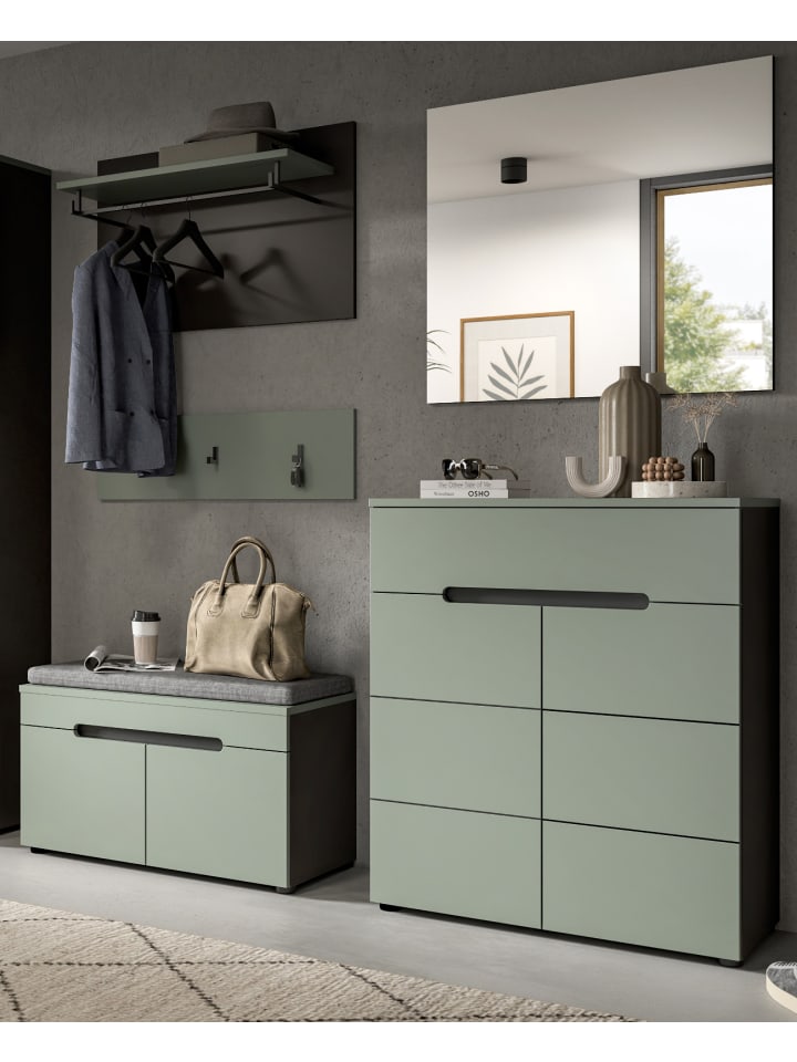 Garderoben-Set Salbei grün, grau 175 cm, Flurmöbel mit Soft-Close
