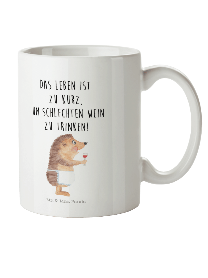 Kaffeetasse Igel Wein mit Spruch in Weiß