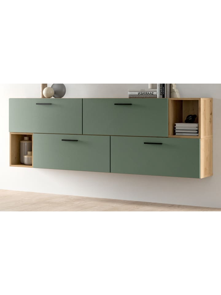 Sideboard grün, Artisan Eiche 176 cm, Kommode hängend / stehend mit Soft-Close